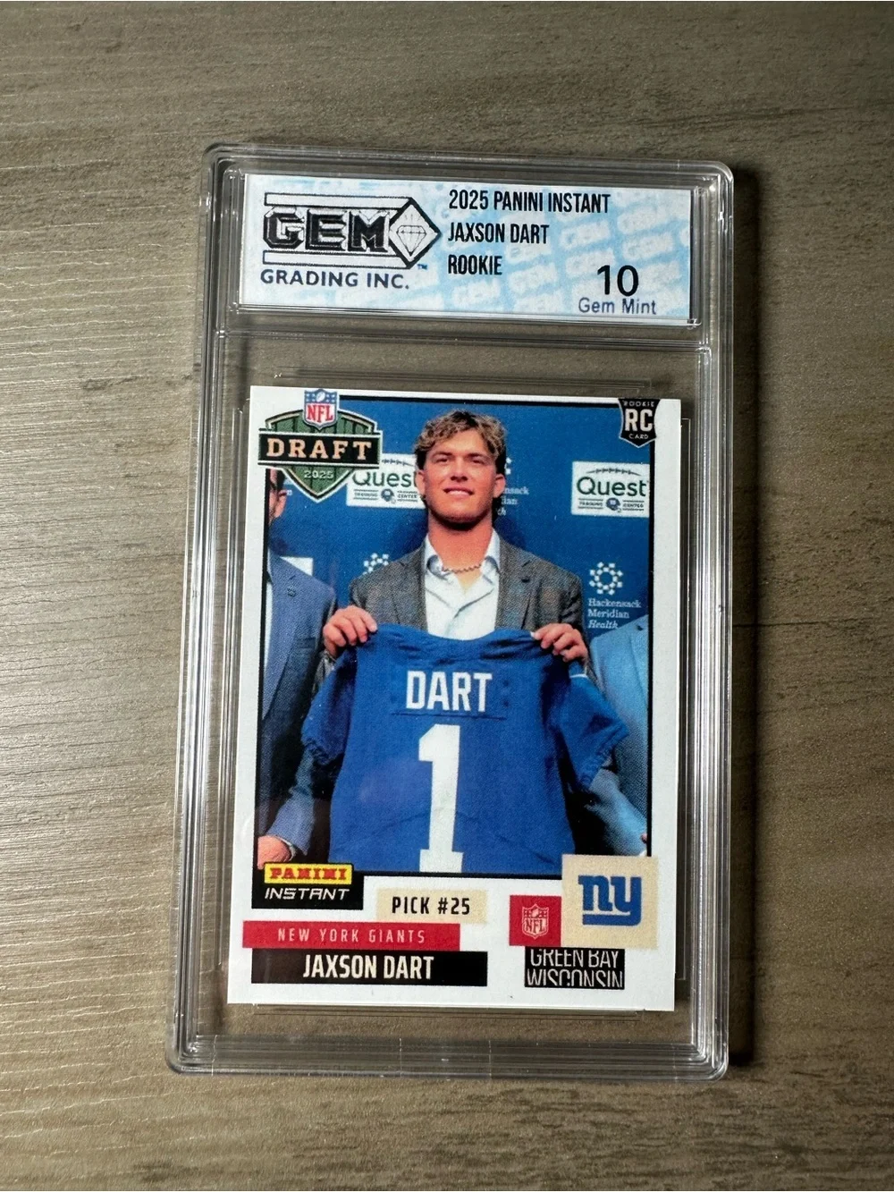 Jaxson Dart Rookie Gem Mint 10 2025 Panini Instant Novelty Card. NY Giants.